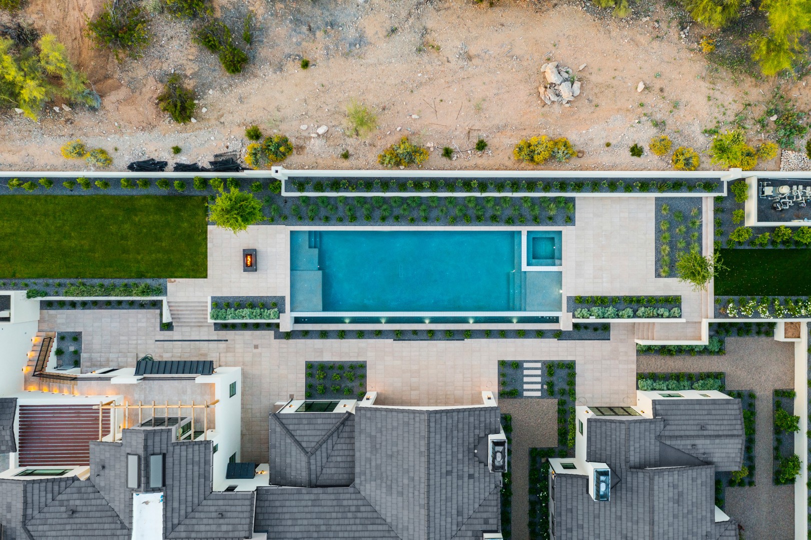 Aerial view of custom pool and backyard on Joshua Tree in Paradise Valley, AZ by Envy Pools