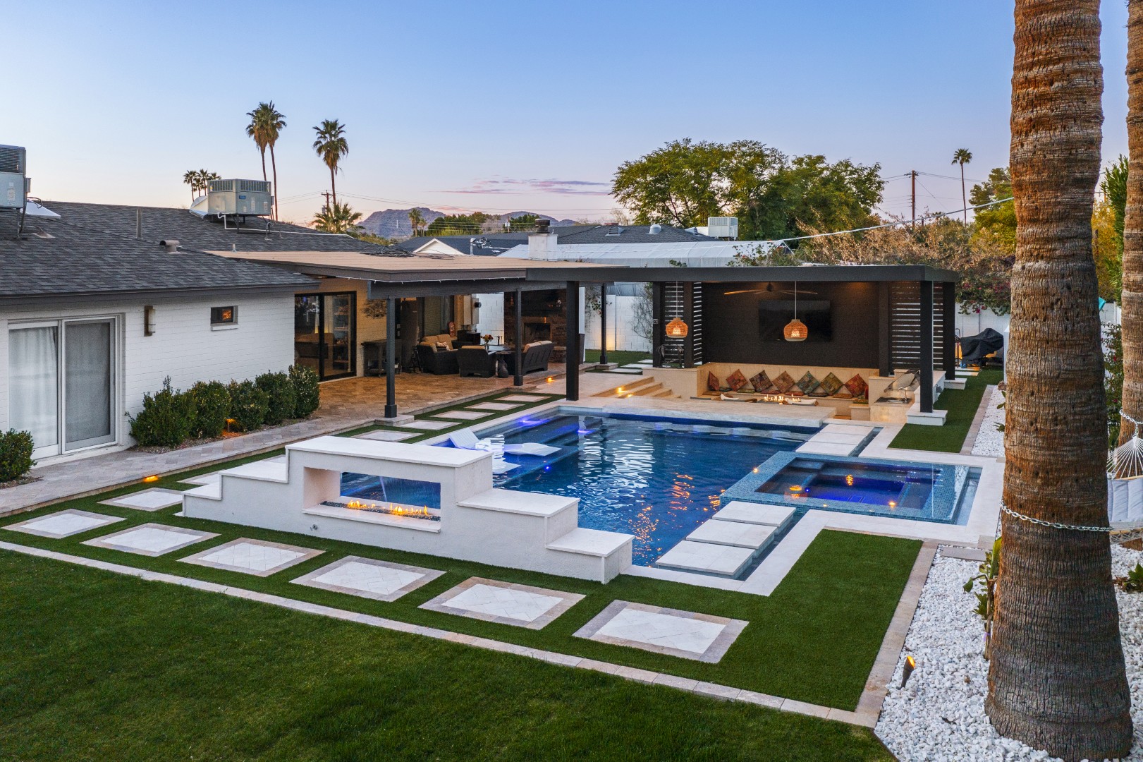 Aerial view of custom pool and backyard on 70th Street in Scottsdale, AZ by Envy Pools