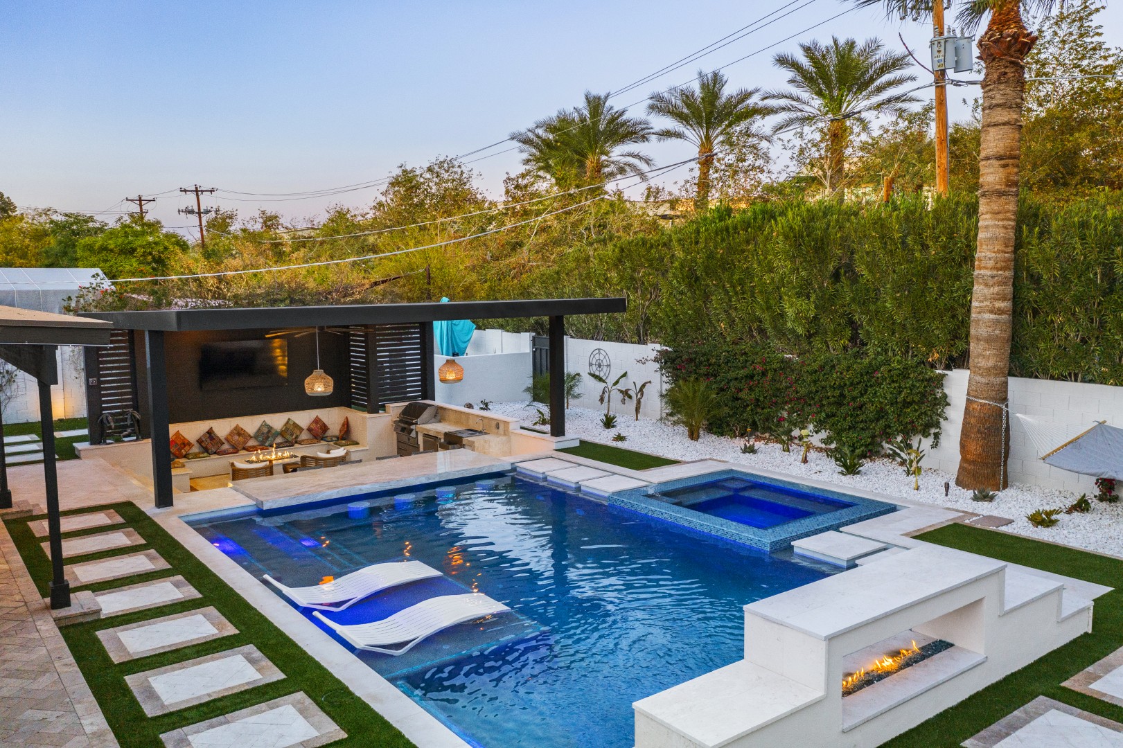 Aerial view of custom pool and backyard on 70th Street in Scottsdale, AZ by Envy Pools