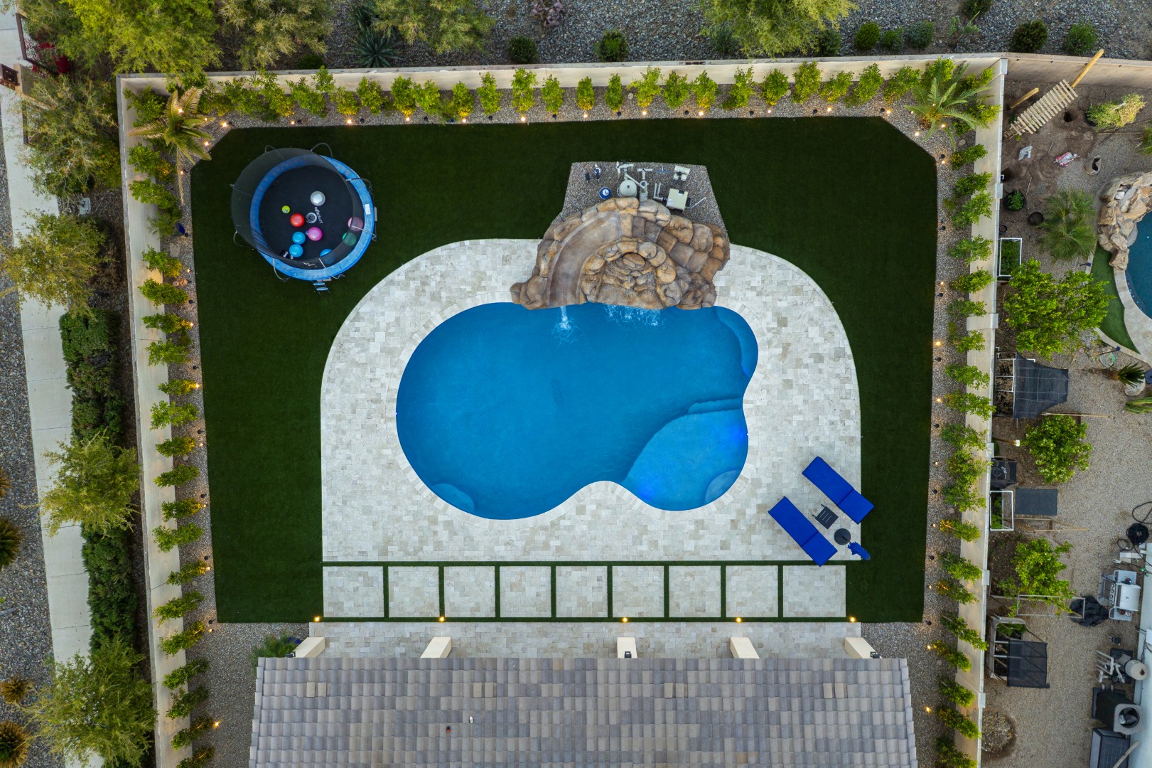 Aerial view of custom pool and backyard on Quantum Way in Mesa, AZ by Envy Pools