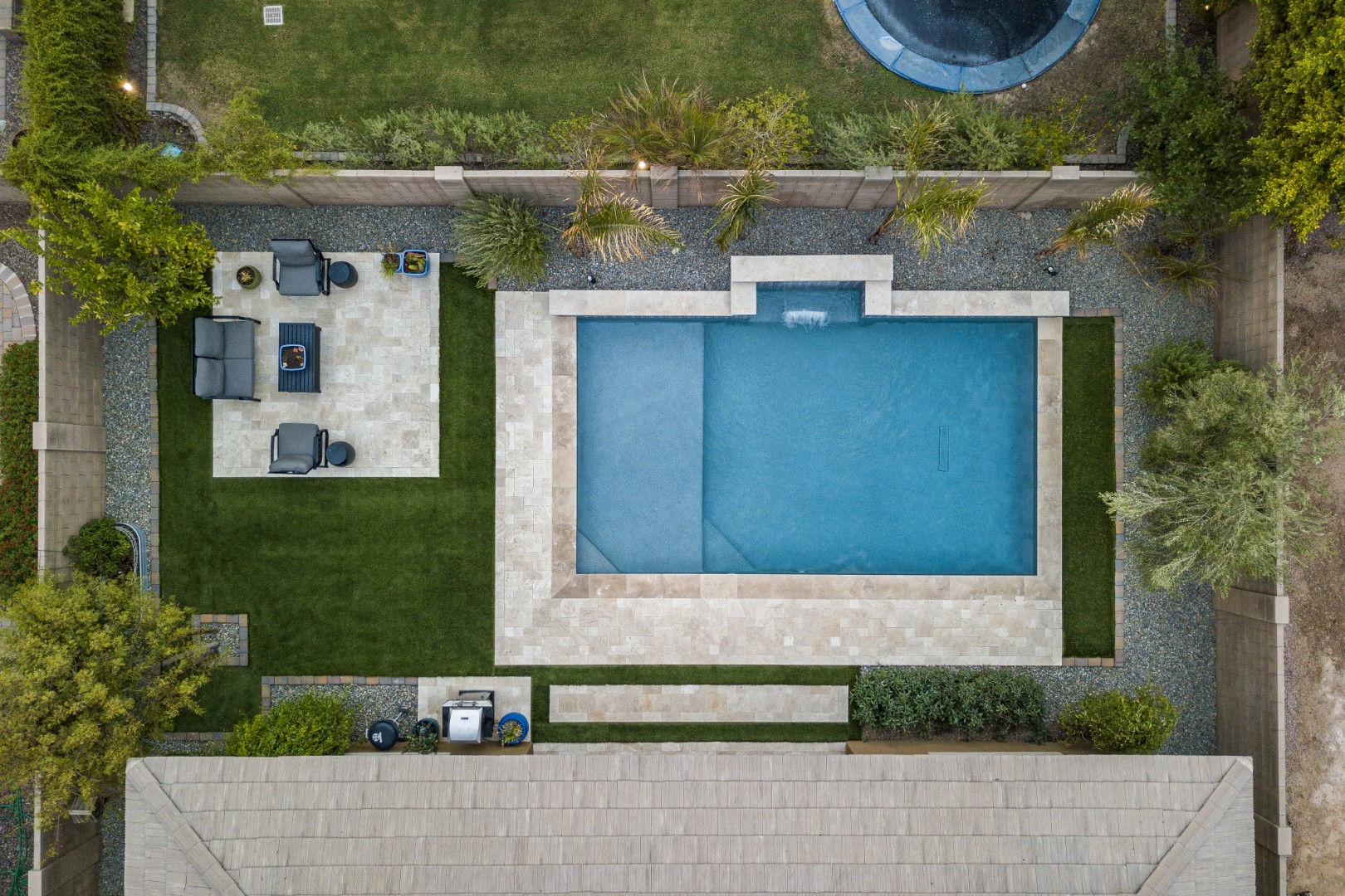 Aerial view of custom pool and backyard on Marlene Drive in Gilbert, AZ by Envy Pools