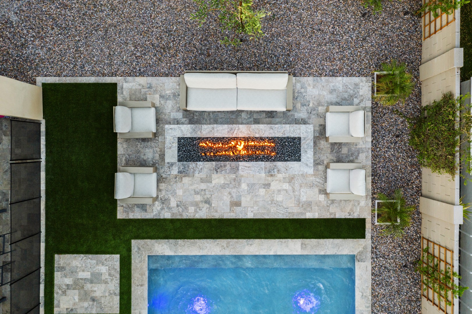 Aerial view of custom pool and backyard on Mead Drive in Gilbert, AZ by Envy Pools