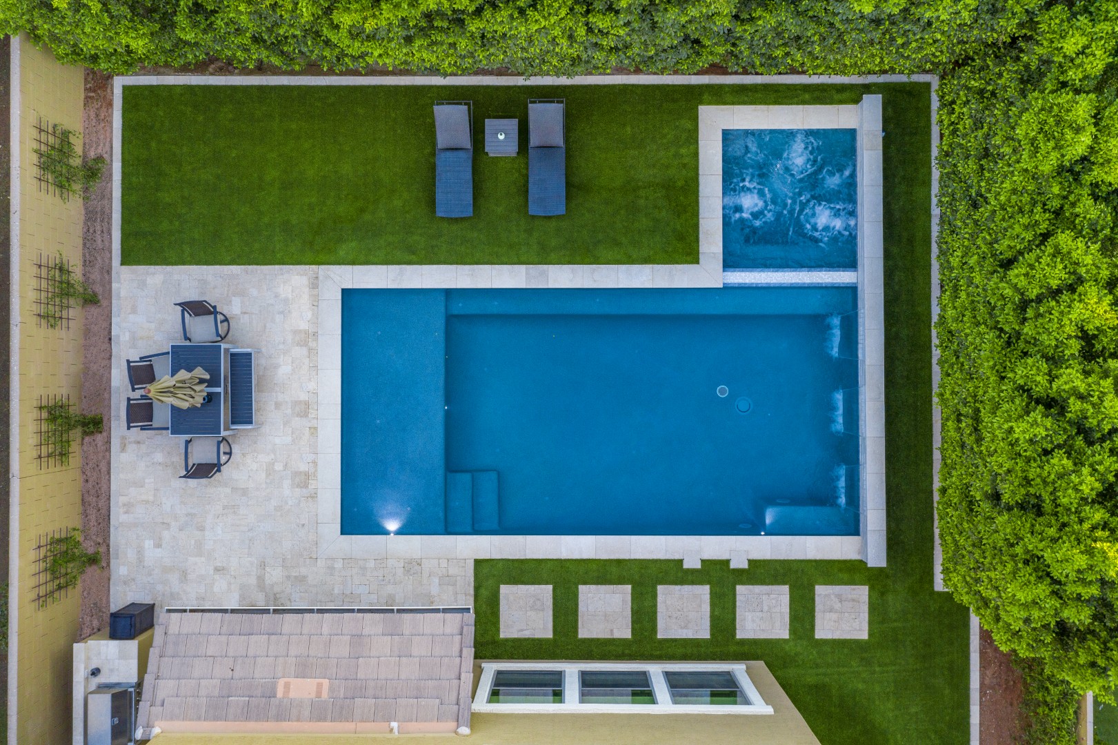 Aerial view of custom pool and backyard on Amber Lane in Gilbert, AZ by Envy Pools