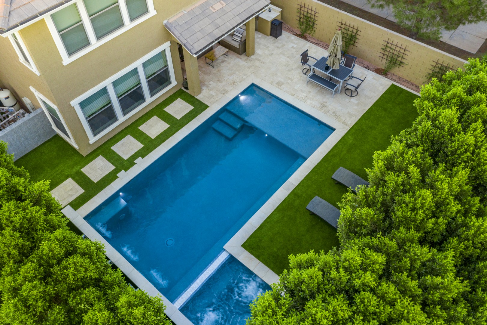 Aerial view of custom pool and backyard on Amber Lane in Gilbert, AZ by Envy Pools