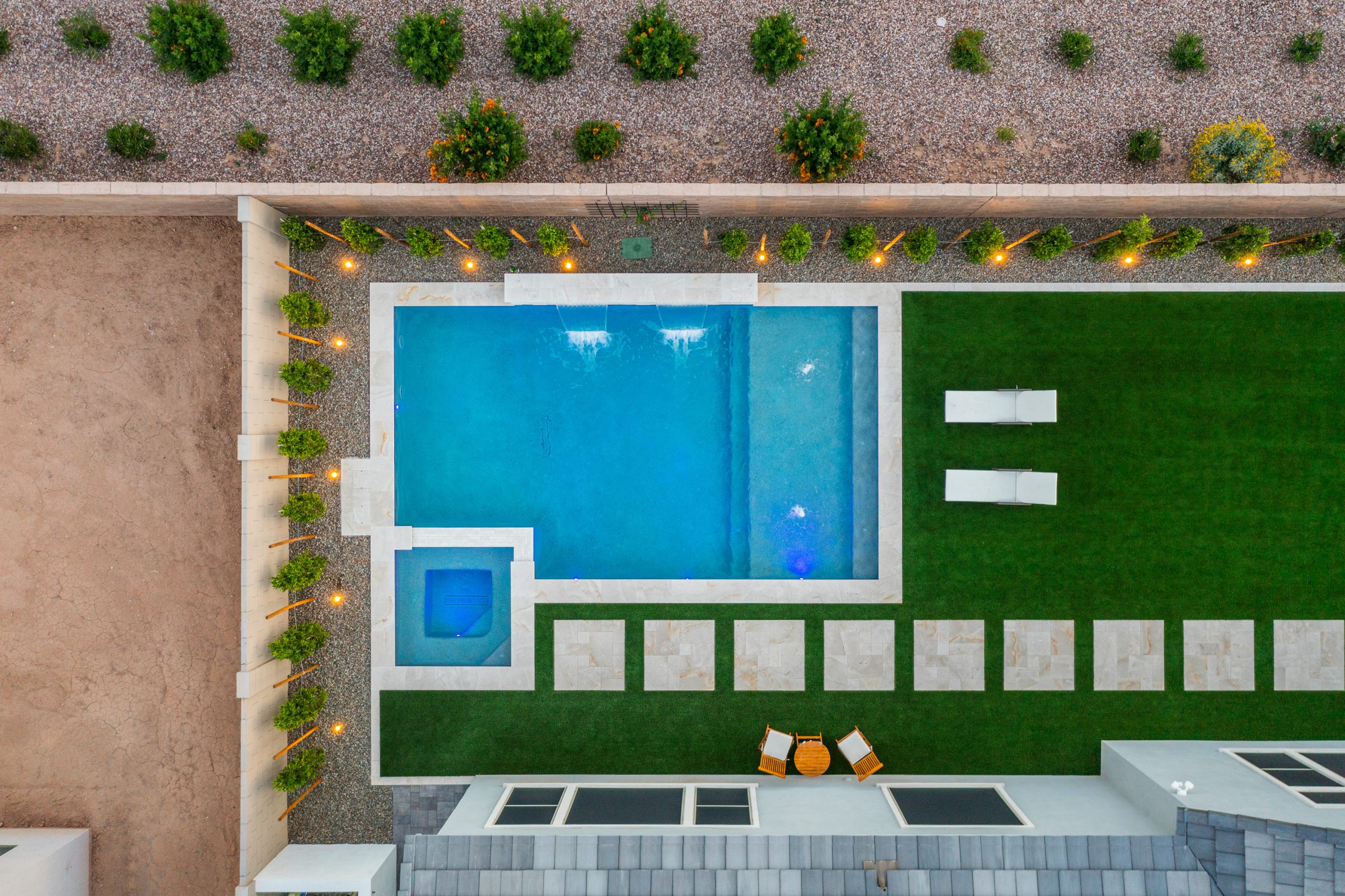 Aerial view of a rectangular pool and raised spa in Gilbert, AZ